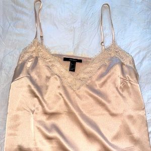 Forever 21 Nude/Gold Lace Satin Tank Top